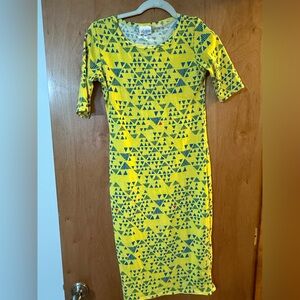 LuLaRoe Yellow and Blue Geometric Long Sleeve Dress